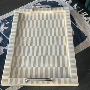 11x15 inch serving tray. There is a small imperfection pictured by handle.